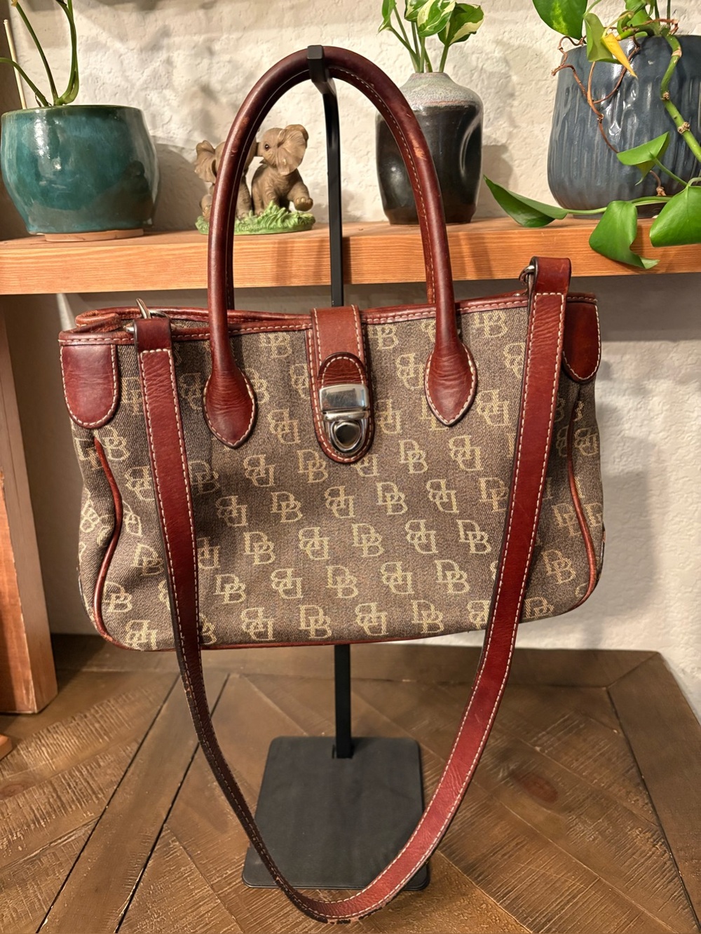 Dooney & Bourke Signature DB Monogram Satchel Shoulder Bag British Leather